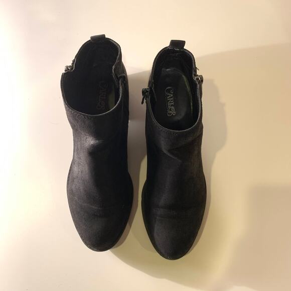 Carlos Santana 7.5 Brie Black Suede Ankle Boots Booties Block Heel Zip Boho - Picture 4 of 13